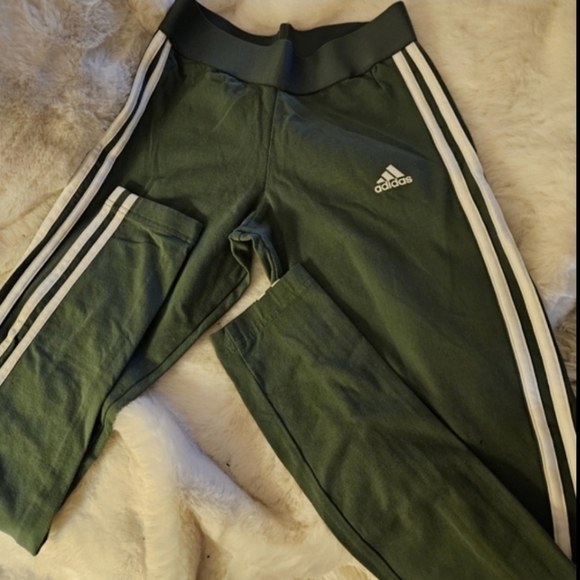 ADIDAS Women's Olive Green White Stripes Yoga Exercise Leggings - Picture 2 of 6